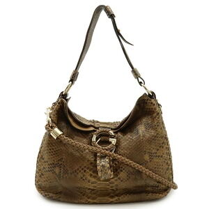 Gucci GG Wave Hobo Logo Python Snake Shoulder Bag Tote Brown